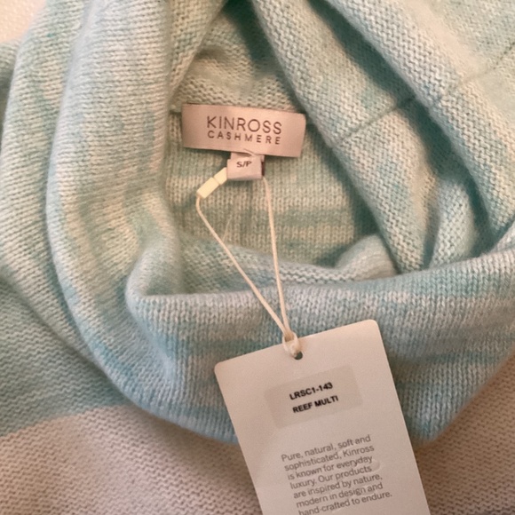 Kinross 4-ply Cashmere Ombré Cowl Neck Sweater in Reef Multi Blue Gray Turquoise - Picture 11 of 11